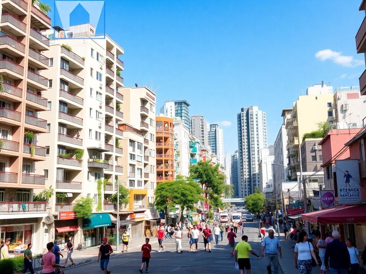 Peisaj urban cu clădiri rezidențiale moderne.