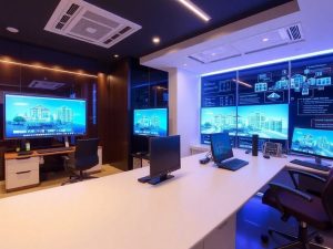 Birou imobiliar modern cu tehnologie avansată.