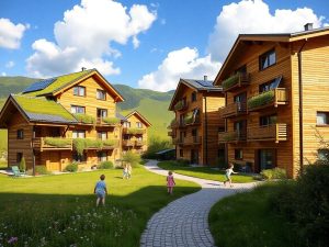 Complex rezidențial cu panouri solare, acoperișuri verzi și grădini verticale