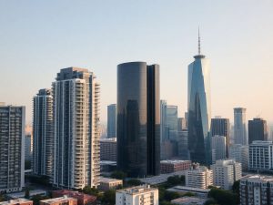 Palate luxoase și clădiri de birouri moderne în București.